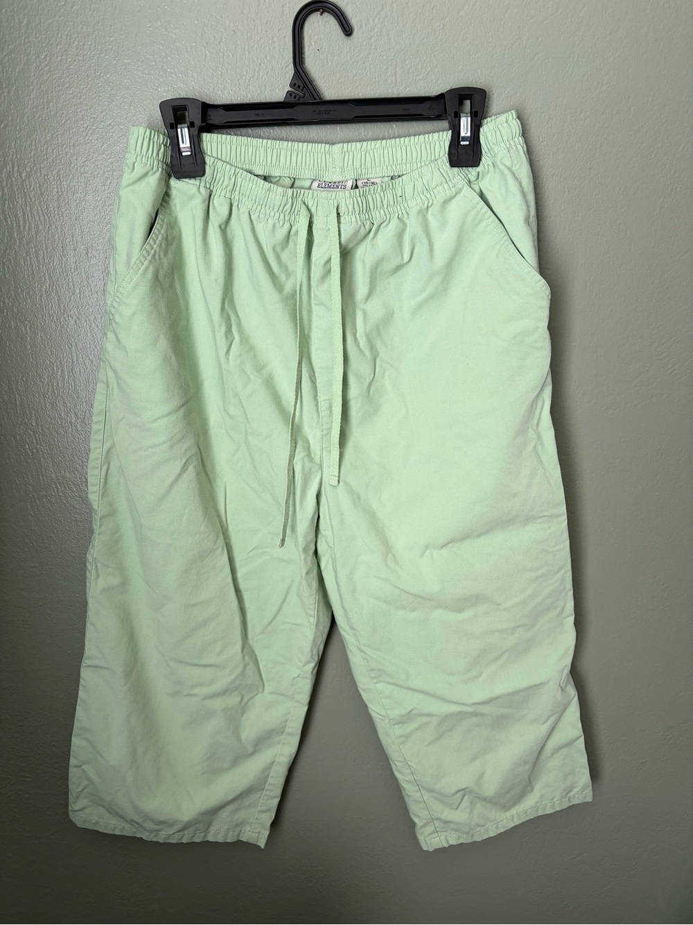 Vintage Classic Elements Light Green Capri Pants Elastic Waist Drawstring Size L